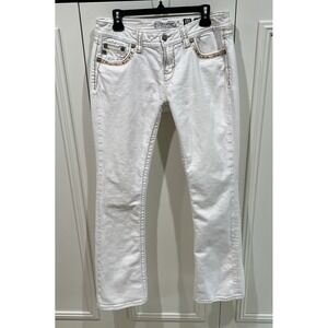 Miss Me Jeans White Signature Boot Bead Rhinestone Western Boho Coastal